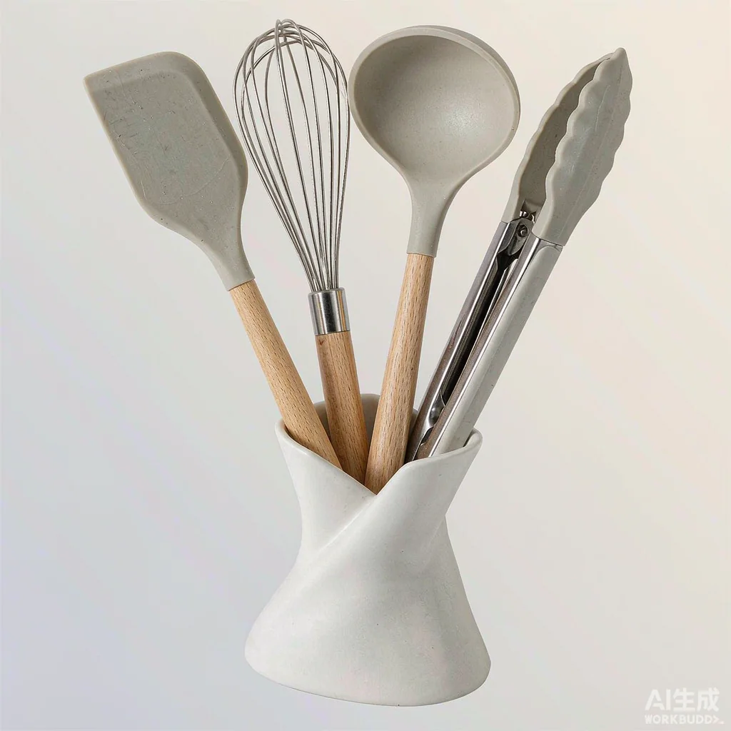 Silicone and wood kitchen utensil set